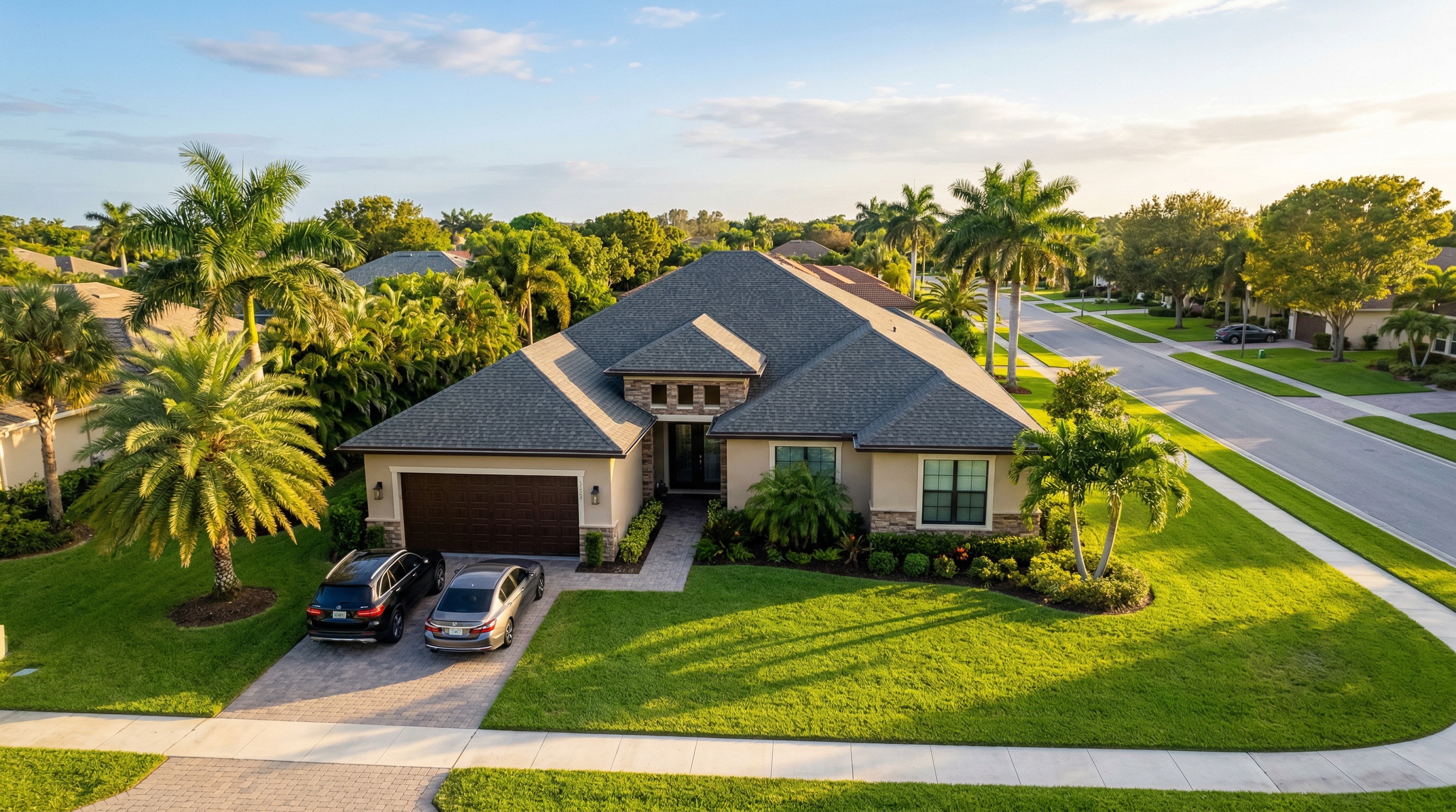 Modern Florida home with a clean roof ready for solar